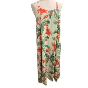 Large Pineapple Moon Tropical Print Slip Dress Rayon